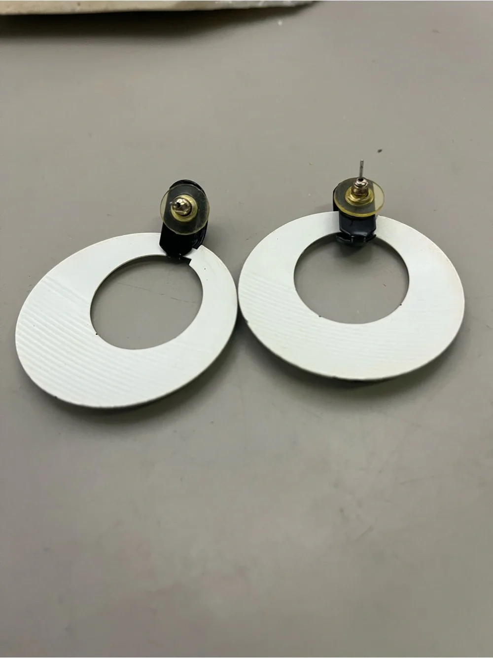Vintage 80s 90s Statement Hoop Earrings White Black Polka Dot Enamel Retro Mod